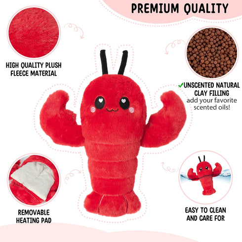 Crustacean Microwavable Unscented Heating Pad for Women, Plush Heatable Stuffed Toy Animal Gift