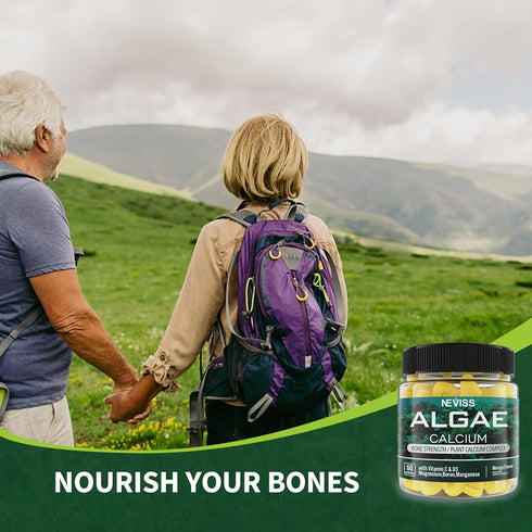 Algae Calcium Gummies 600mg with Vitamin D3, C, Magnesium, Boron, Manganese, Plant-Based Calcium Supplement, 60 Counts