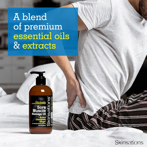 Skinsations Sore Muscle Massage Oil with Arnica Montana - Naturally Warming Capsicum, Organic Essential Oil Blend