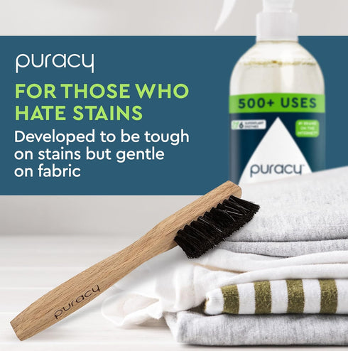 Puracy Laundry Stain Remover Brush for Tough, Deep, and Aged Clothing Stains, Genuine Horsehair Bristles