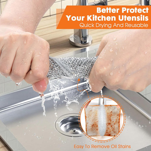 Non Scratch Wire Dishcloth, Double-Layer Wire Dishwashing Rags for Wet and Dry, Pack of 10