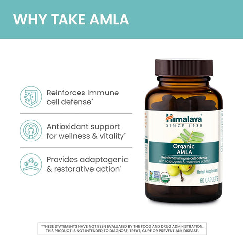Himalaya Organic Amla/Amalaki, 600 mg, 60 Caplets, Active Immune Support, 2 Month Supply, 2 Pack