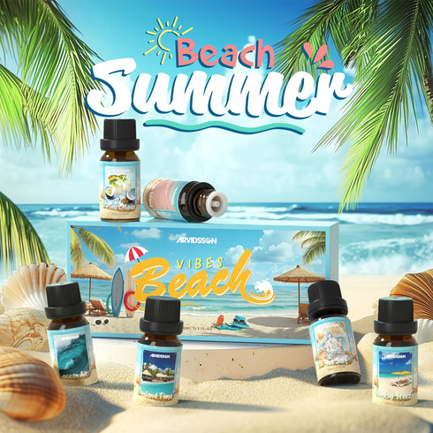 Set, Summer ARVIDSSON Beach Fragrance Oils Essential Oils for Diffuser - Beachy Breeze, Ocean Air, Pina Colada, Pink
