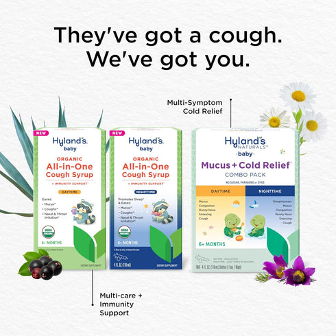 Immune 4 Oz Hyland's Baby Organic All in One Nighttime Cough Syrup + Support with Elderberry, Vitamin C, Zinc