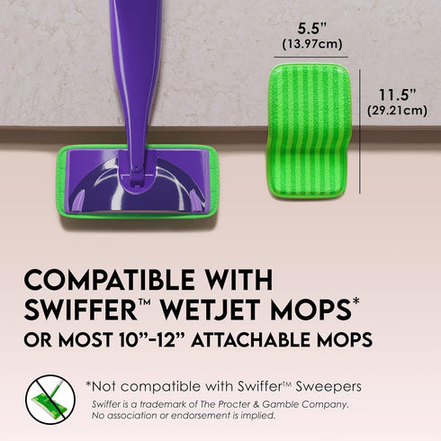 Reusable Floor Mop Pads, Swiffer Wet Jet Compatible Refills, 2 Pack, 12-inch Microfiber, Eco-Friendly