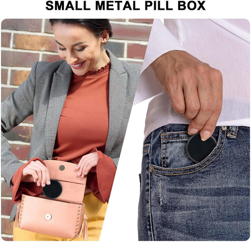 Metal Travel Pill Box 3 Compartment, Portable Waterproof Medicine Organizer Holder for Daily Medication, Vitamin, Fish