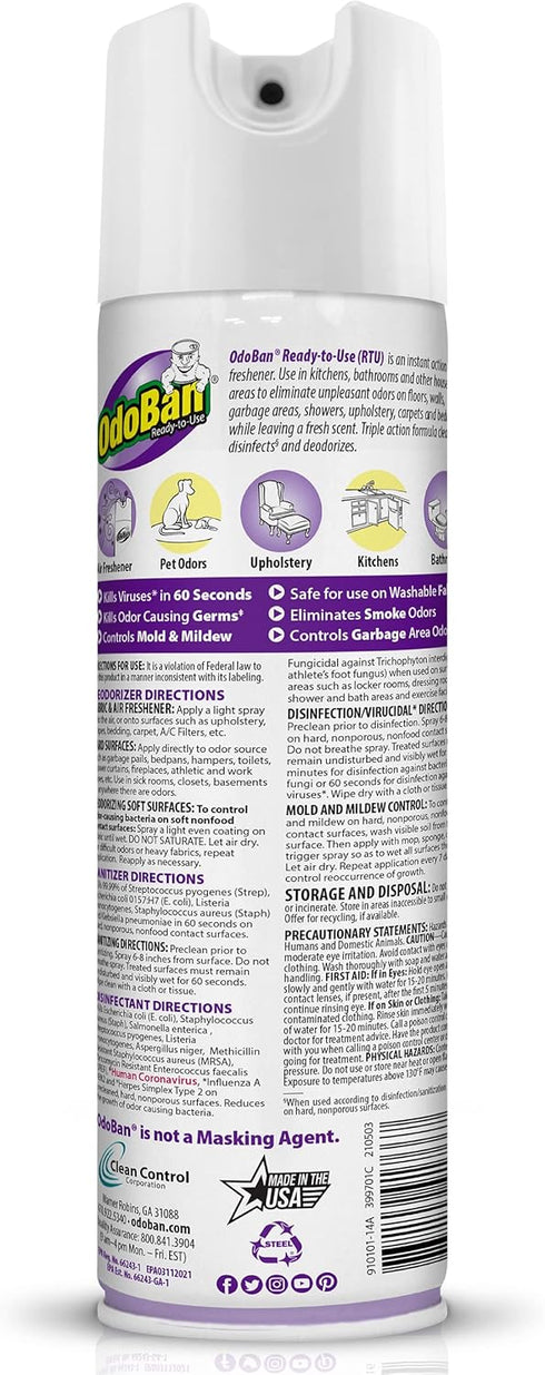 OdoBan Ready-to-Use Disinfectant and Aroma Eliminator, Cleaner and Fabric/Air Freshener, Set of 2, Lavender Scent