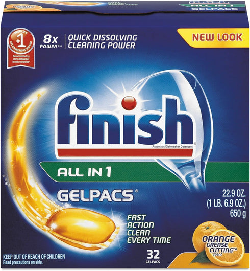 Finish All in 1 Gelpacs, Dishwasher Detergent Tablets, Orange, 32 Count