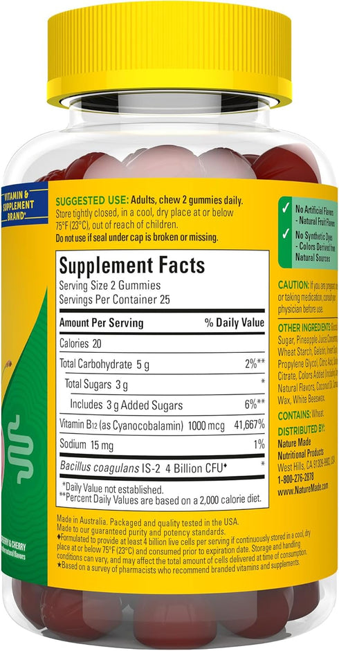 Nature Made Digestive Probiotics and Energy B12 Gummies - 50 Probiotic Gummies, 25 Day Supply