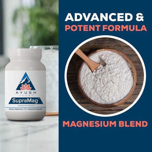 Ayush Herbs SupraMag - Magnesium Blend, 400mg Supplement for Sleep, Energy, & Brain Health - 90 Capsules