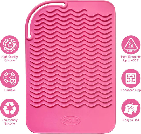 Large Size 11" X 7.5" Heat Resistant Silicone Travel Mat - Anti-Heat Pad for Hair Styling Tools, Baby Pink