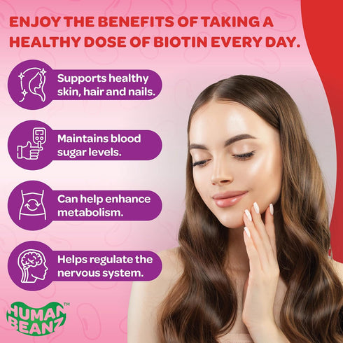 Biotin Jelly Bean Gummy Vitamins, Max Strength 10000mcg for Hair, Skin and Nails, 120 Strawberry Blast Jelly Beans,