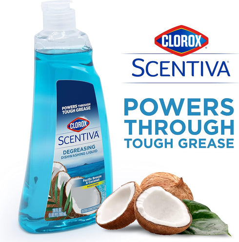 Clorox Scentiva Dishwashing Liquid Soap, 26 Oz Pacific Breeze & Coconut (Pack of 6) - Quick Rinsing Formula