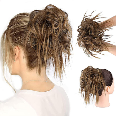HMD Tousled Updo Messy Bun Hairpiece - Synthetic Hair Extensions with Elastic Rubber Band