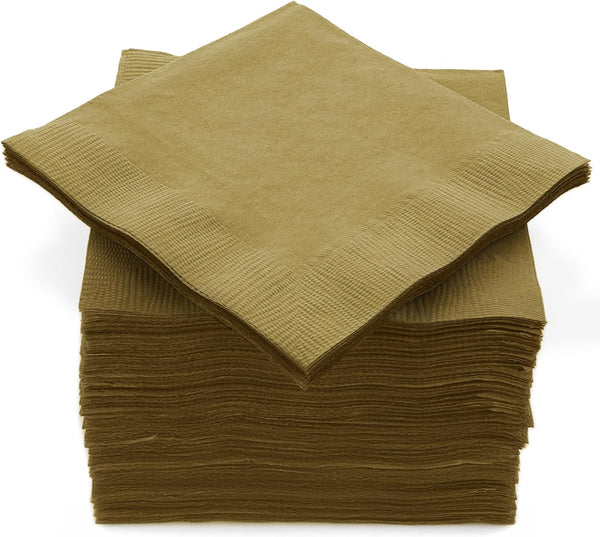 Amcrate 100 Pack Gold Beverage Napkins, 2 Ply, Ideal for Wedding, Party, Birthday, Dinner, Lunch, Cocktails (5” x 5”)