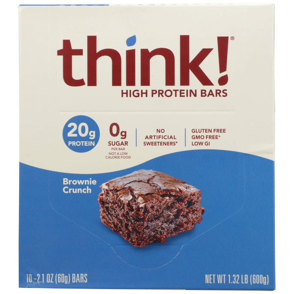 think! Protein Bars, Brownie Crunch, High Protein Snacks, Gluten Free, 2.1 Oz, 10 Count