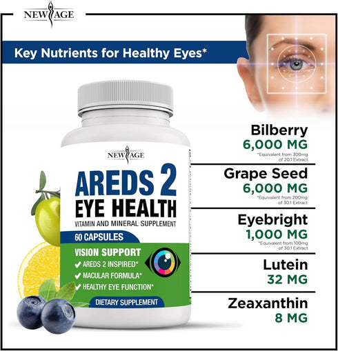 NEW AGE AREDS 2 Eye Vitamin Contains Bilberry 6000mg Lutein & Zeaxanthin - 120 Count