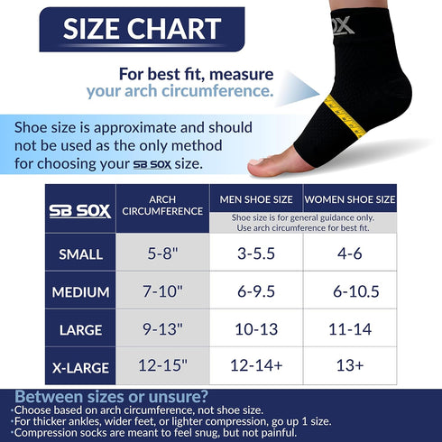 SB SOX Plantar Fasciitis Relief Socks, Ankle Brace Compression Sleeve for Foot Pain, Black, Large