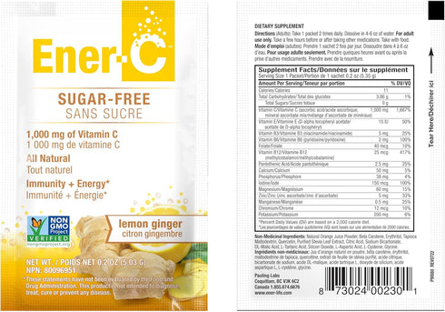 Ener-C Sugar Free Energy Lemon Ginger Drink Mix - Vitamin C 1000mg & Electrolytes, 30 Count