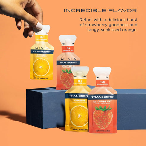 Transcend Foods Strawberry + Orange Gels - Fast-Acting Carb Gel - Caffeine Free, Gluten Free