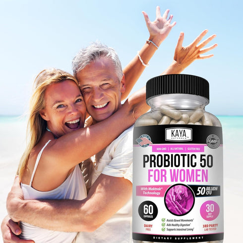 Kaya Naturals Probiotic 50 Billion CFU | 60 Vegetable Capsules for Women, Men, Gut Health & Immune Support