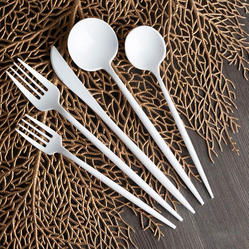Modern Flatware Cutlery Disposable Plastic Combo Set, 40 Count Luxury White, Service for 8.