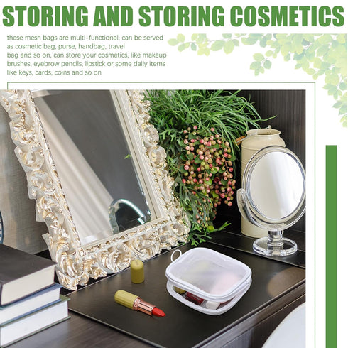 Weewooday 4 Pcs White Mesh Makeup Bag, Mini Portable Cosmetic Travel Toiletry Pouch with Zipper for Daily Accessories