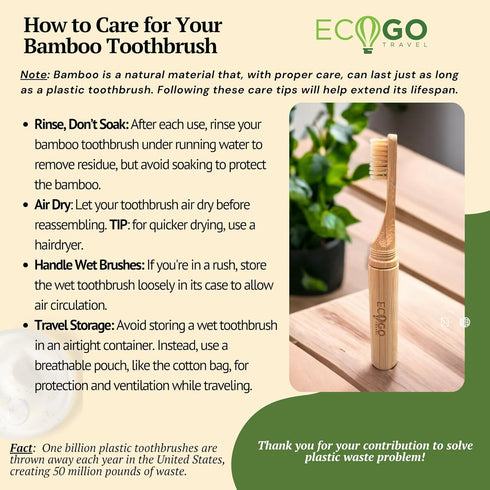 Bamboo Screwable Toothbrush, Two-Piece Design, Soft BPA-Free Bristles & Portable Case, Eco-Friendly for Travel & Daily