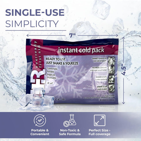 Pack 4.5" 7" 24 Pack Ever Ready First Aid Disposable Cold Compress Instant Ice for Injuries, Swelling & Pain Relief x