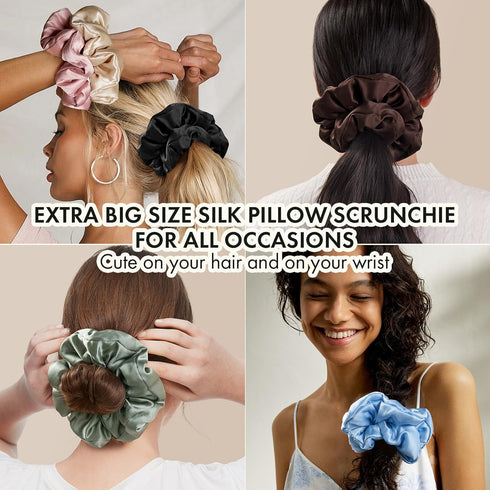 LILYSILK Giant Silk Scrunchies, 100% Silk Filled Hair Holder for Women, Elastic Large Hair Tie for Breakage Prevention