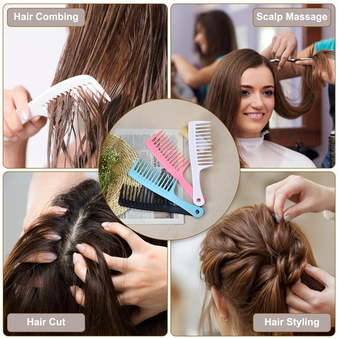 4PCS Wide Tooth Comb, Large Hair Detangling Comb for Curly, Wet, Long Hair, Professional Styling Comb (Black & Blue)