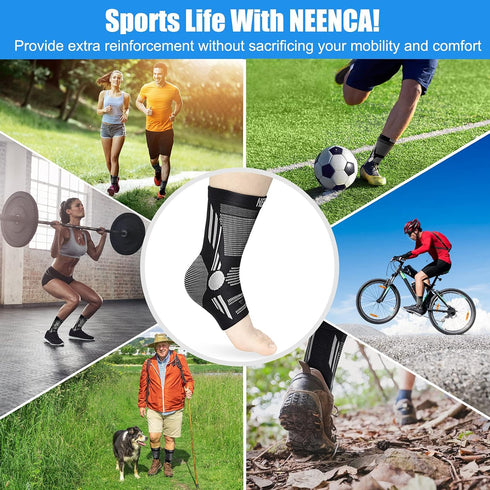 NEENCA Ankle Brace for Pain Relief, 2 Pack Compression Sleeves for Achilles Tendonitis & Joint Pain