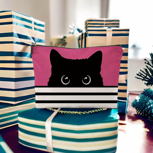 Black Cat Gifts - Cat Makeup Bag, Cat Mom Gifts, Small Cosmetic Bag for Purse (Pink Makeup Bag), 7x10 In