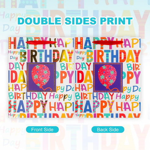 2-Pack 12.6" Large Happy Birthday Gift Bags with Tissue Paper for Birthday Party
