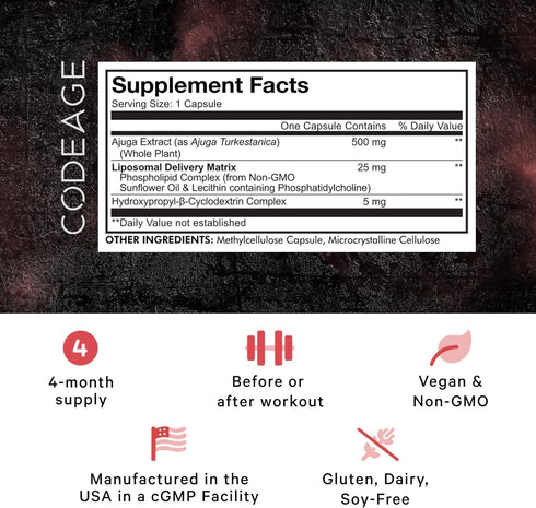 Codeage Turkesterone Supplement, 4-Month Supply, Liposomal Delivery, Vegan, Gluten-Free, Non-GMO - 120 Capsules