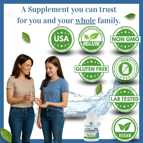 UTI Slip D-Mannose Non-GMO Organic Source Veggie Capsules, 90 Count (500 Mg)