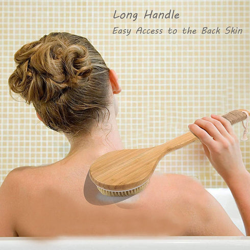 TEMEAYE Dry Brushing Body Brush Set, Wooden Handle with Medium Strength Natural Bristles for Gentle Exfoliation