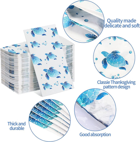 Yisong 100 Summer Pcs Turtle Disposable Hand Towels Paper Napkins for Bathroom Guest Decorative Soft Towels Ocean Party