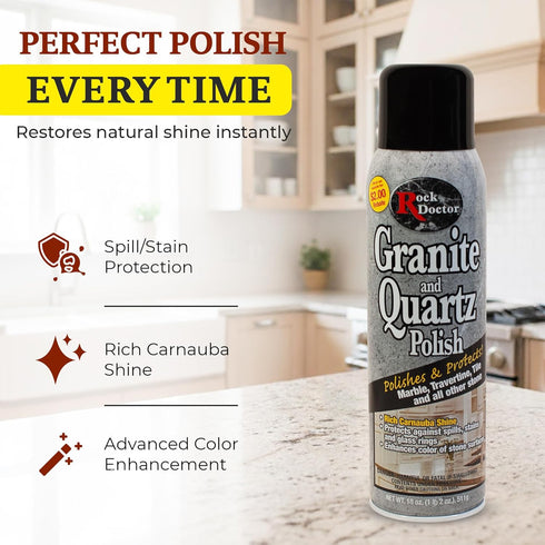Surface,18oz.Can Countertop, Pack 2 Rock Doctor Granite Polish Spray and Polish Tile, Marble, Kitchen and Natural Stone