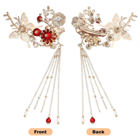 Lurrose Japanese Hairpins, Butterfly Tassel Kimono Kanzashi Bobby Pins Hair Clip Accessory for Traditional Kimono