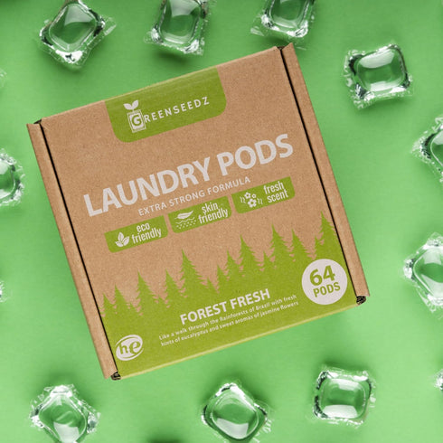 Eco Friendly Laundry Detergent Pods, 64 Pacs, Powerful Stain and Odor Removal, Biodegradable, HE Compatible