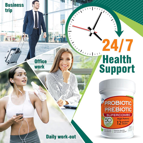 50 Billion CFU Prebiotic & Probiotic Supplement, 12 Strains for Daily Immune Support, 30 Veggie Capsules