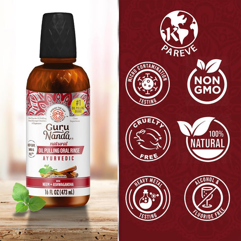 GuruNanda Ashwagandha Oil Pulling, 16 Fl Oz, 100% Pure Blend of Coconut with Essential Oils & Vitamins for Healthy