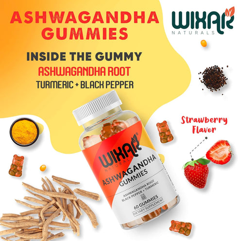 Ashwagandha Gummies with Turmeric and Black Pepper Extract - Herbal Gummy Supplement - 60 Gummies