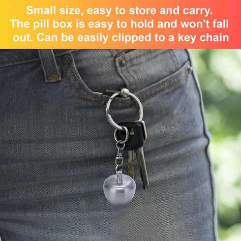 Portable Waterproof Stainless Steel Keychain Pill Holder, Apple Pendant Design, Mini Medicine Box for Purse or Pocket