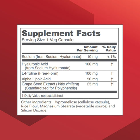 PROTOCOL FOR LIFE BALANCE Hyaluronic Acid, 100mg - Skin & Joint Support, 60 Veg Caps
