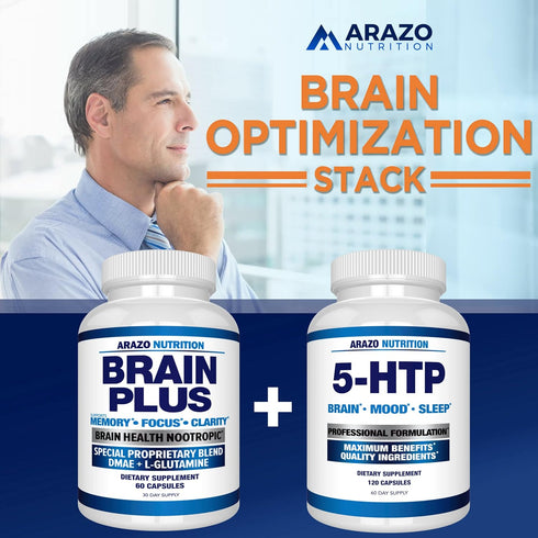 Arazo Nutrition Premium Brain Function Supplement – Nootropic Booster with Memory, Focus, Clarity, DMAE, Bacopa