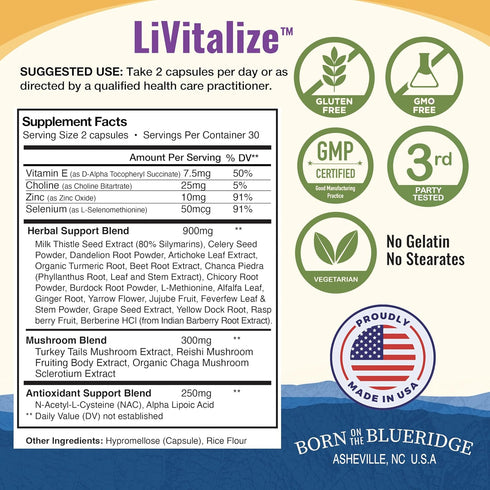 LiVitalize 28-in-1 Liver Health Support 60 Capsules with Milk Thistle, Dandelion, NAC, Alpha Lipoic Acid, and More