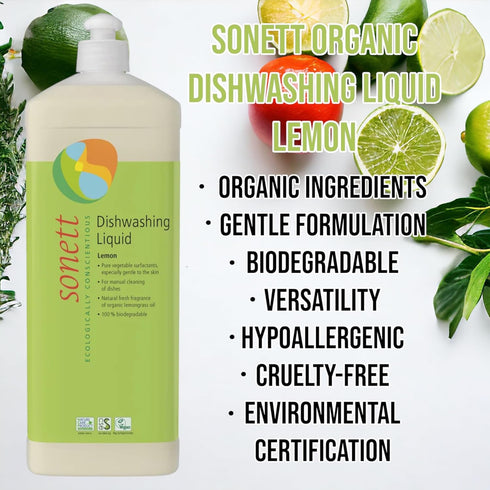 Sonett Organic Dishwashing Liquid, 100% Biodegradable, Lemon, 34 Fl.Oz (1 Count)