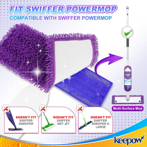 KEEPOW Reusable Power Mop Refill Pads, 4 Pack, Compatible with Swiffer PowerMop, Microfiber for Hardwood Cleaning